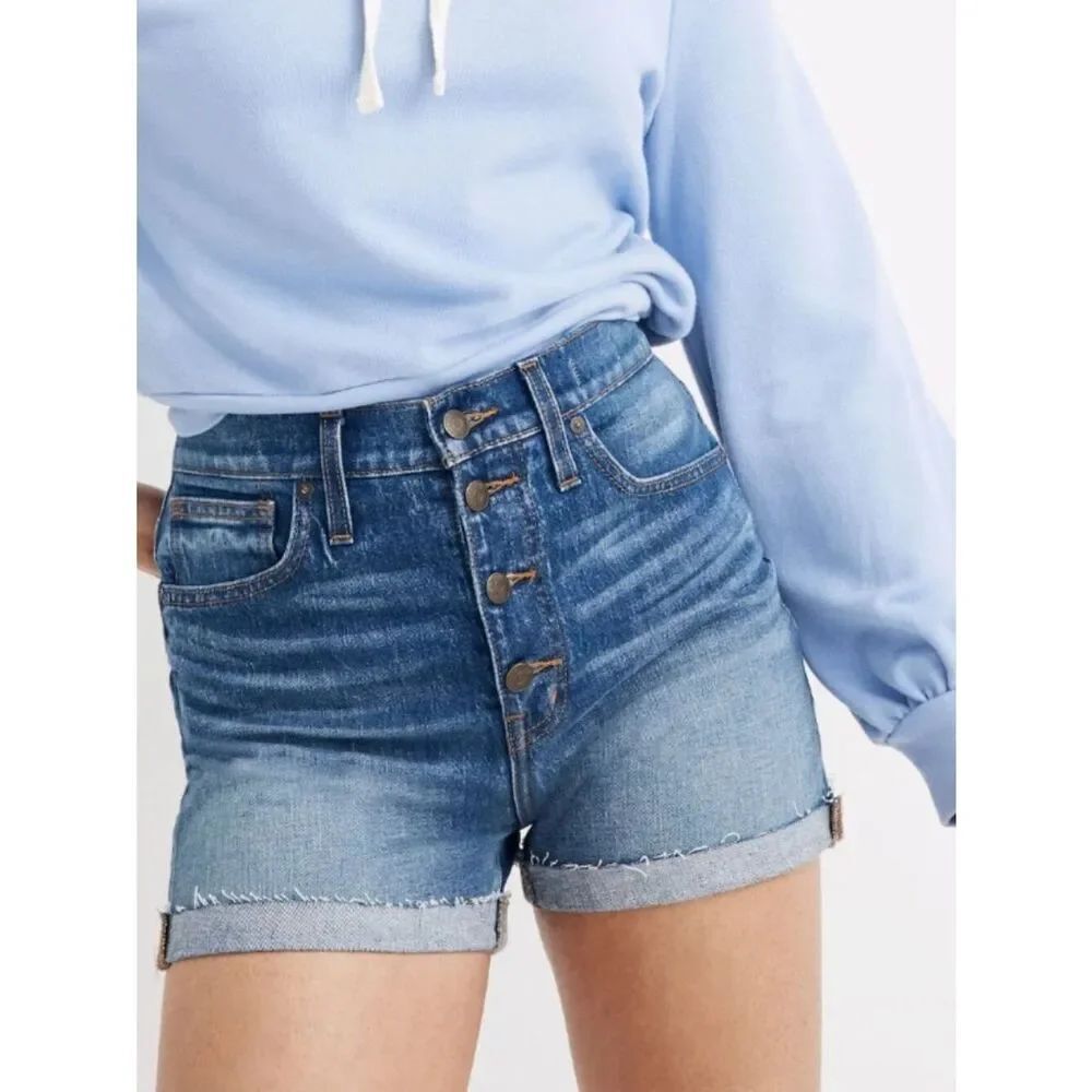 EUC Madewell High-Rise Denim Shorts in Burke Wash: Button-Front Edition 26